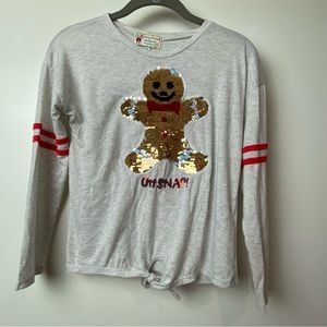 Poof Girl Sz XL big girls Oh Snap gingerbread / snowman sequined top tee shirt